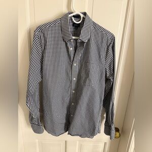 J. Crew Factory Men's Navy and White Gingham Shirt
